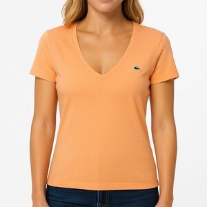 Lacoste V-Neck T-Shirt - Size 42 - Orange